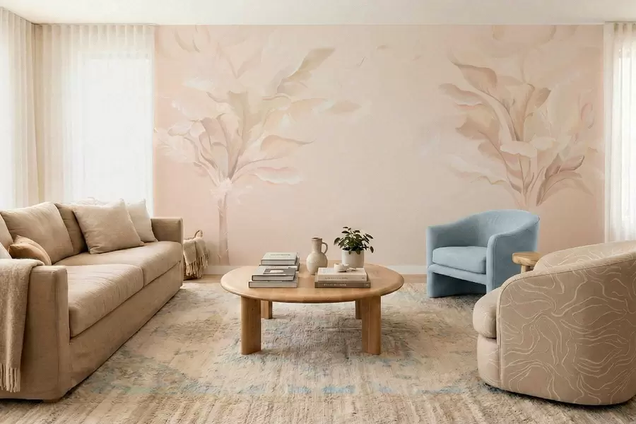 murales de pared Plantas decorativas aireadas en cálidos tonos cremosos. w05126