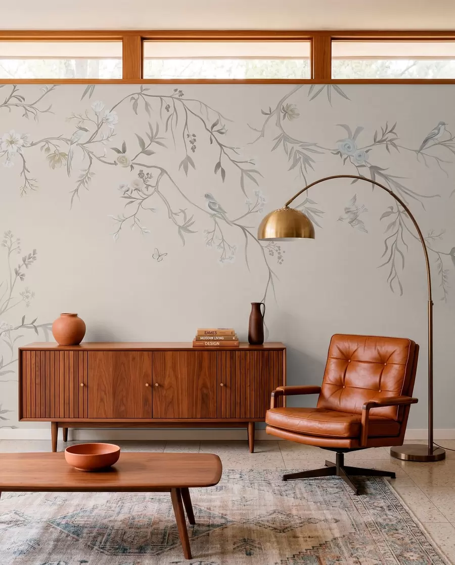 murales de pared Ramas y aves sobre marfil w05127v7