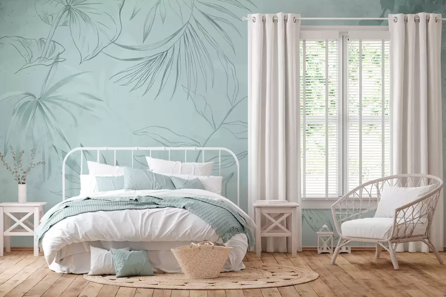 murales de pared Plantas lineales sobre fondo verde suave w05128v1