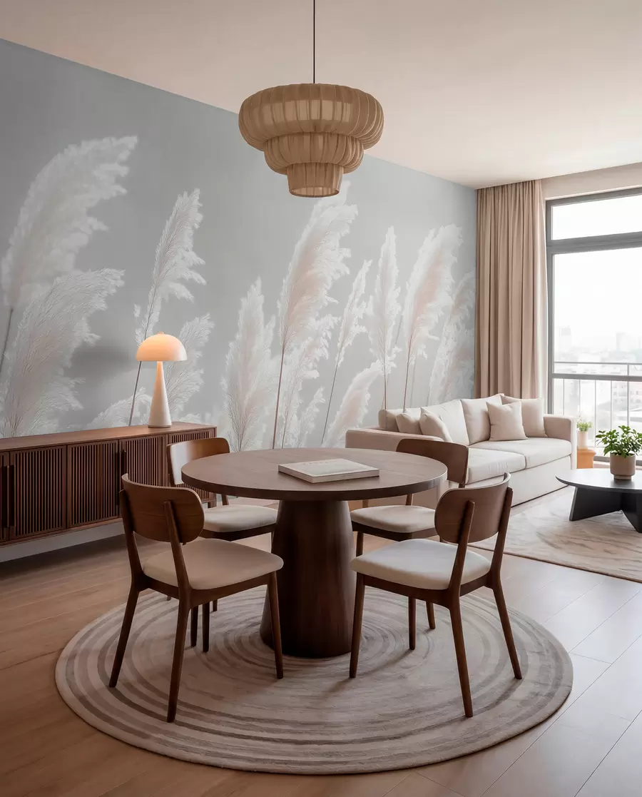 murales de pared Suave hierba de la pampa blanca bajo la suave luz de la mañana. w09717