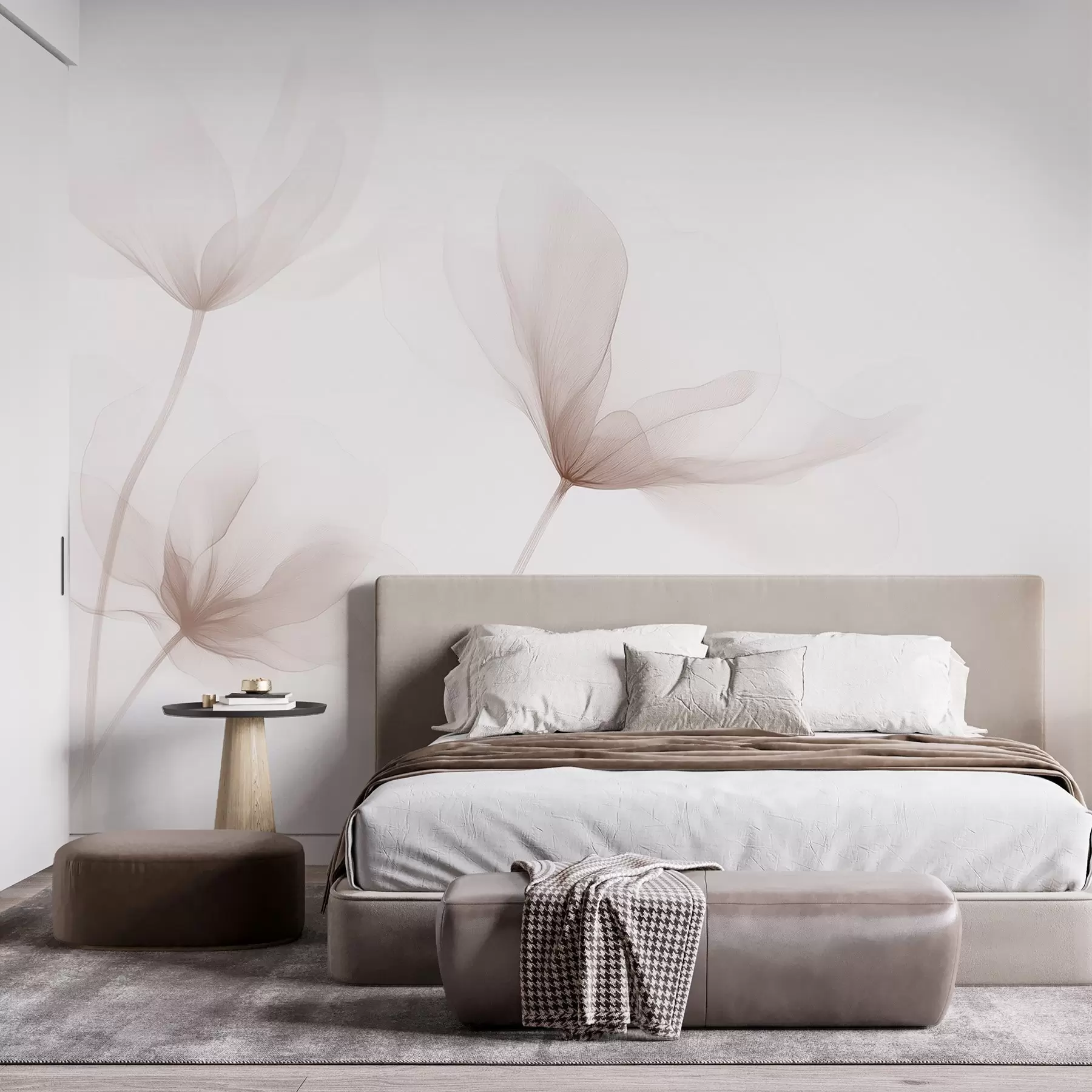 murales de pared Flores beige aireadas en un estilo minimalista y ligero. w09734