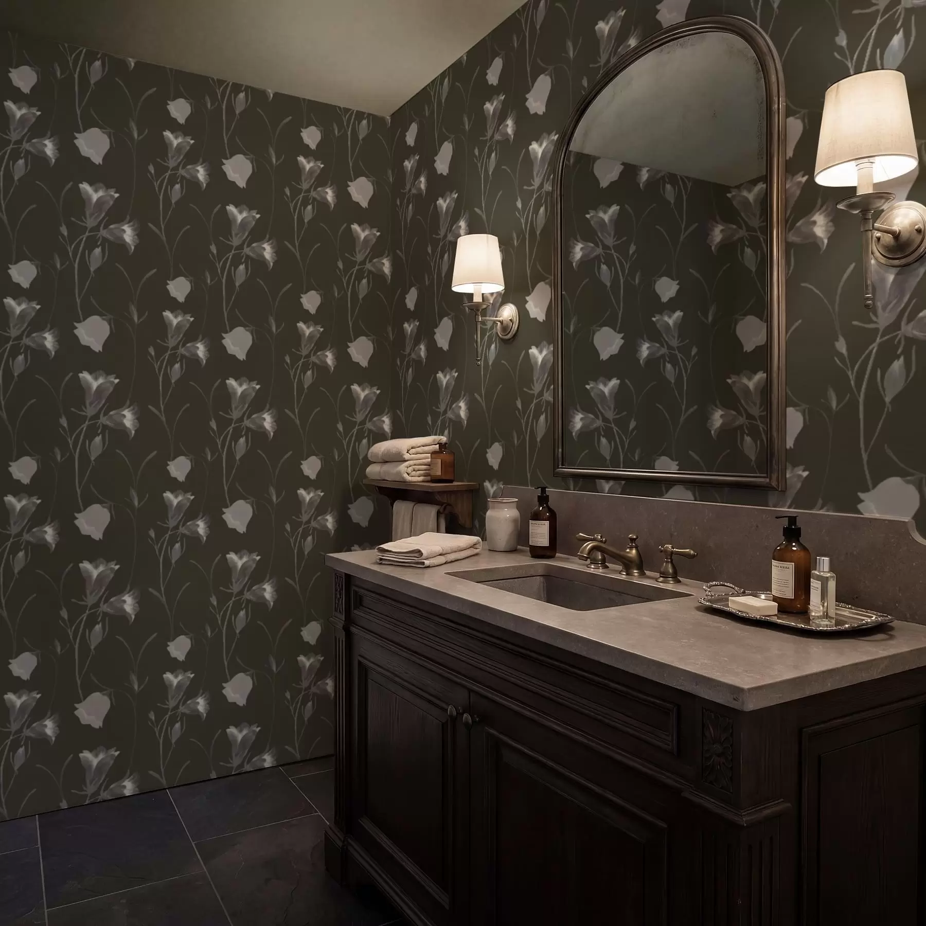 murales de pared Flores grises en forma de campana sobre fondo oscuro a01119v1