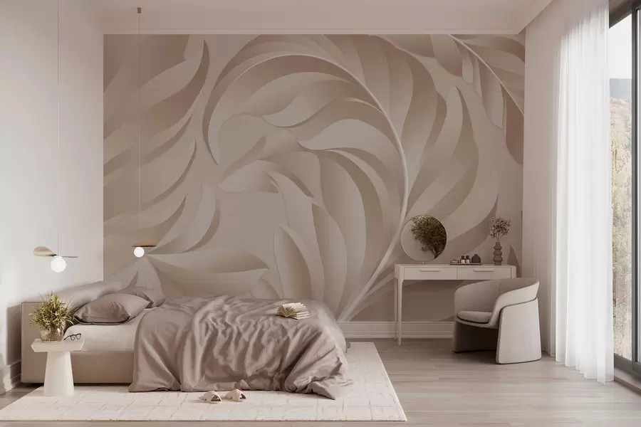 murales de pared Plumas grandes con textura en tonos beige y empolvados. w05231