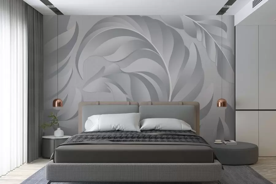 murales de pared Plumas grandes con textura en tonos grises. w05231v3