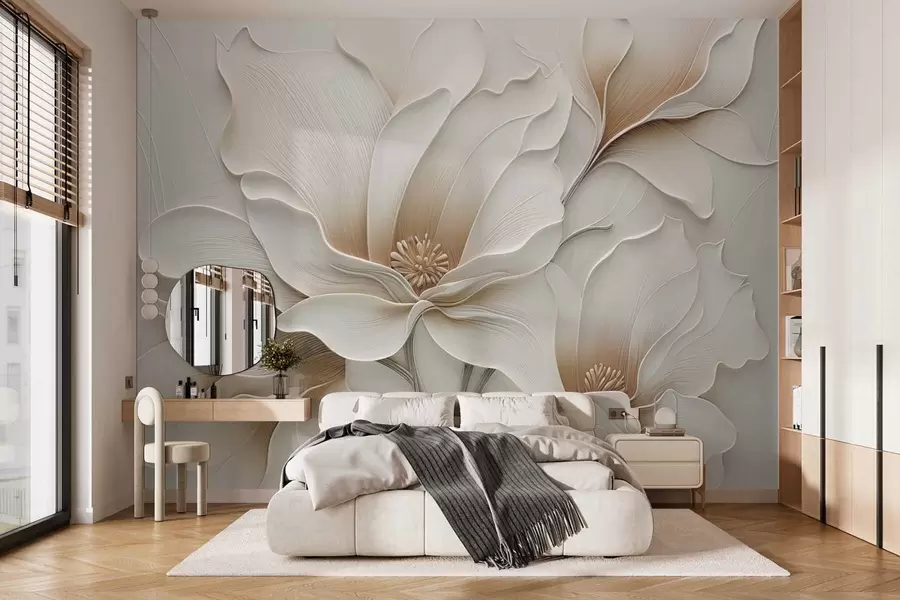 murales de pared Primer plano de relieve con flores beige en relieve w05269