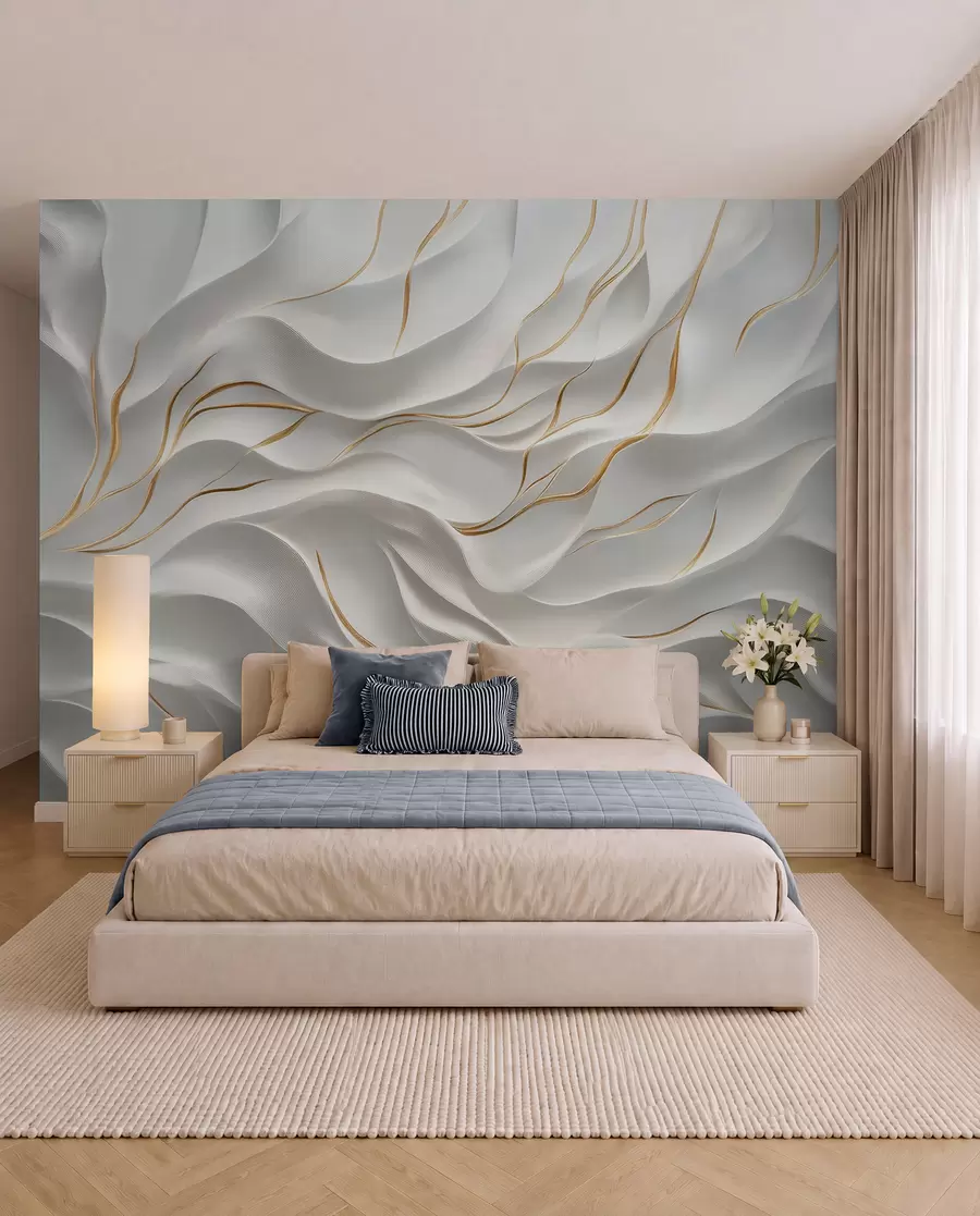 murales de pared Ondas en relieve grises con detalles en amarillo w09724