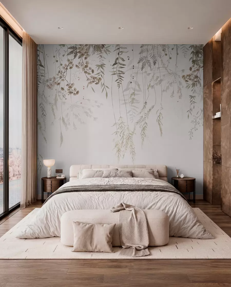 murales de pared Plantas silvestres colgantes sobre un fondo claro w05320