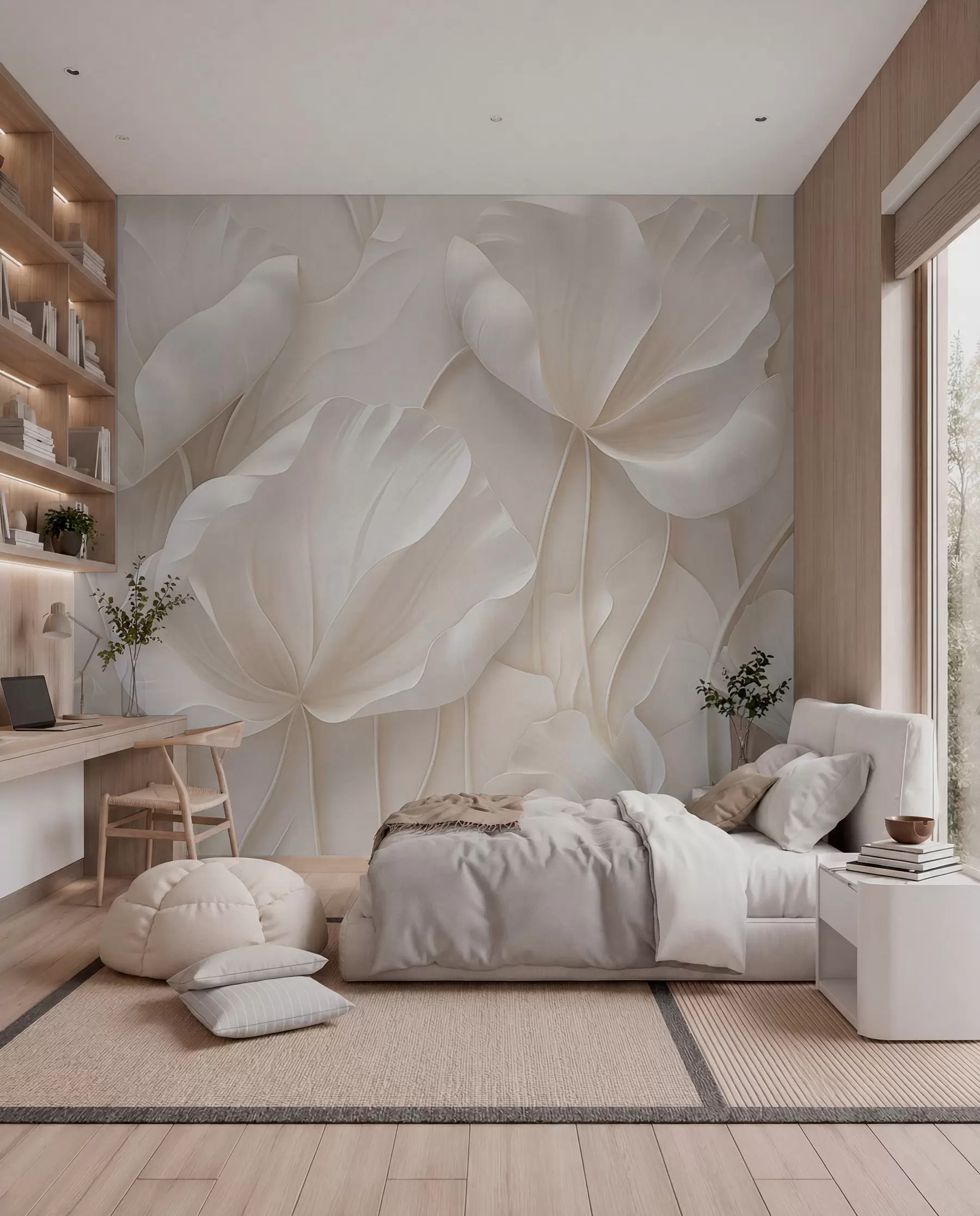 murales de pared Flores esculpidas con pétalos suaves w05355