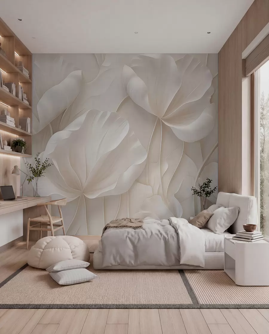 murales de pared Flores esculpidas con pétalos suaves w05355