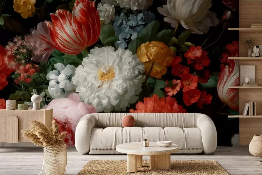 murales de pared Lujoso arreglo floral inspirado en un jardín primaveral w09676