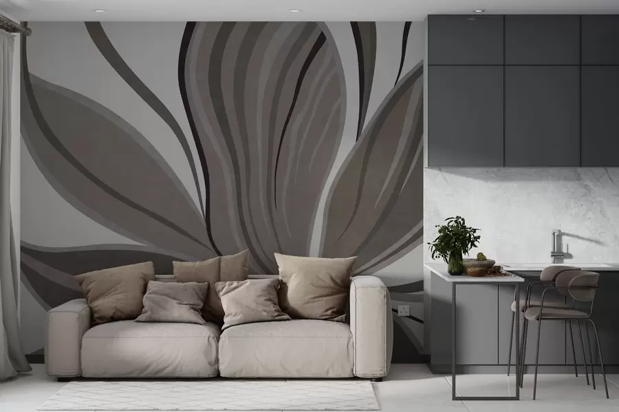 murales de pared Flor abstracta con líneas suaves en tonos gris-beige w05147v1