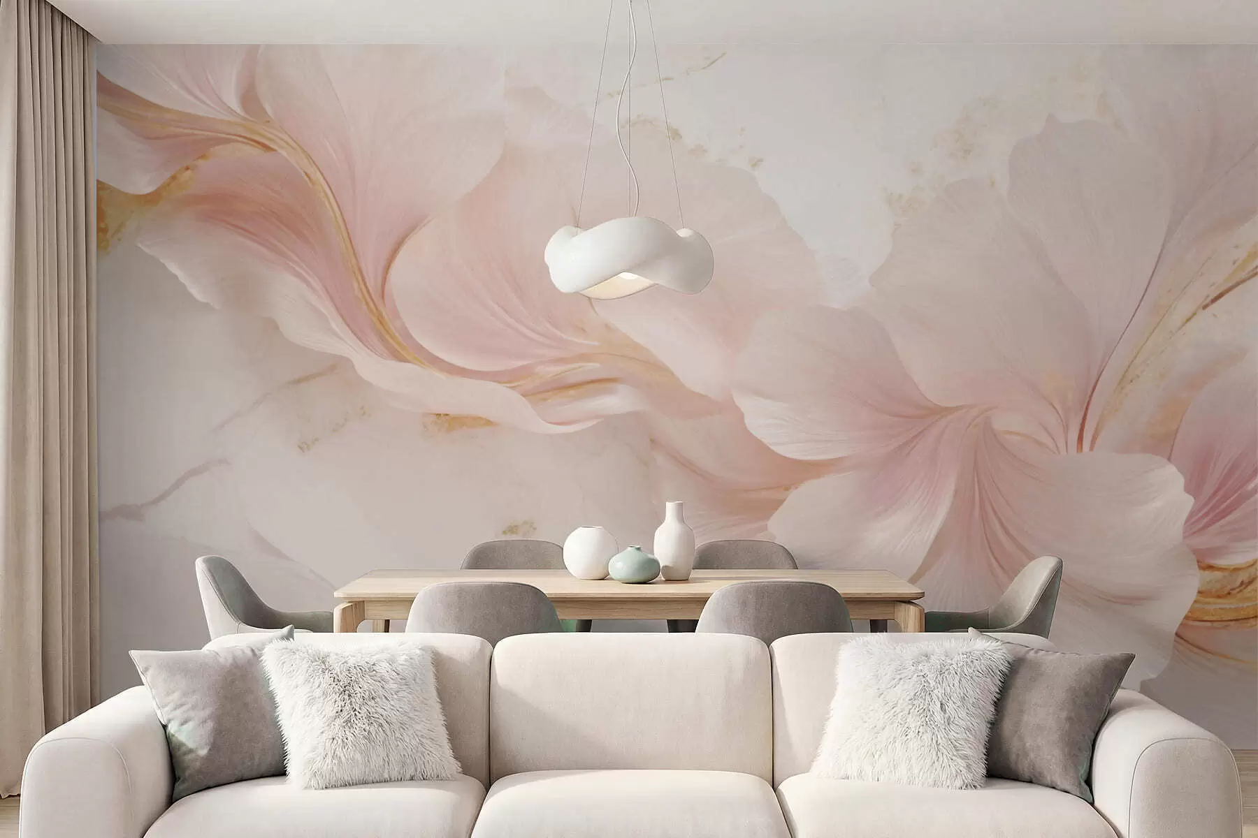 murales de pared Flores de color rosa pálido sobre un fondo claro w05357
