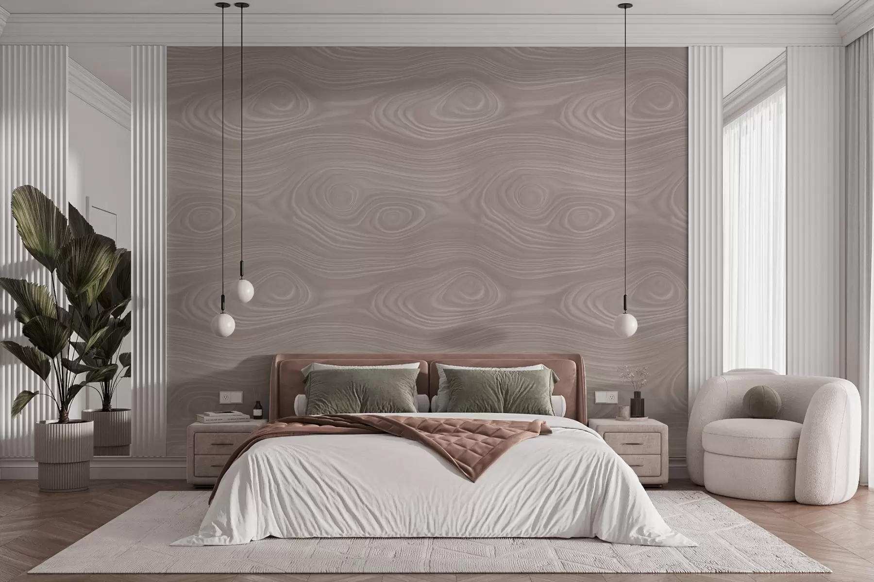 murales de pared Diseño abstracto en tonos beige con líneas suaves y imitación de la textura de la madera natural w09681