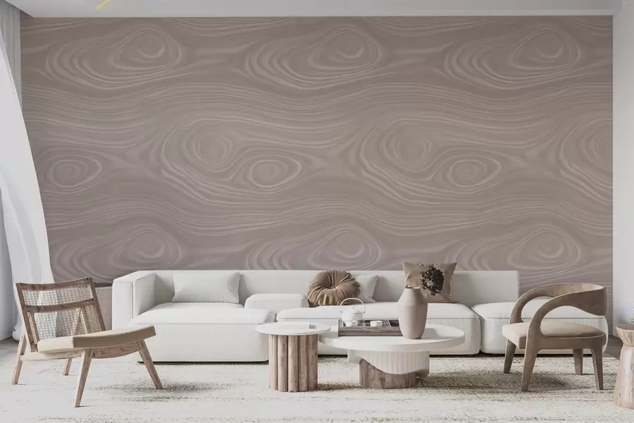 murales de pared Diseño abstracto en tonos beige con líneas suaves y imitación de la textura de la madera natural w09681