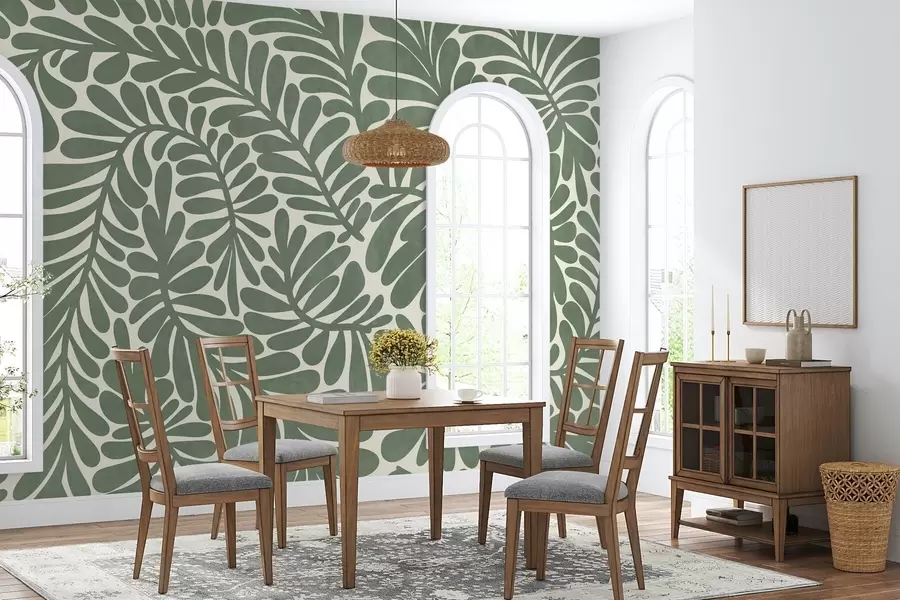 murales de pared Hojas verdes estilizadas sobre un fondo claro, ilustración con textura w09775v2