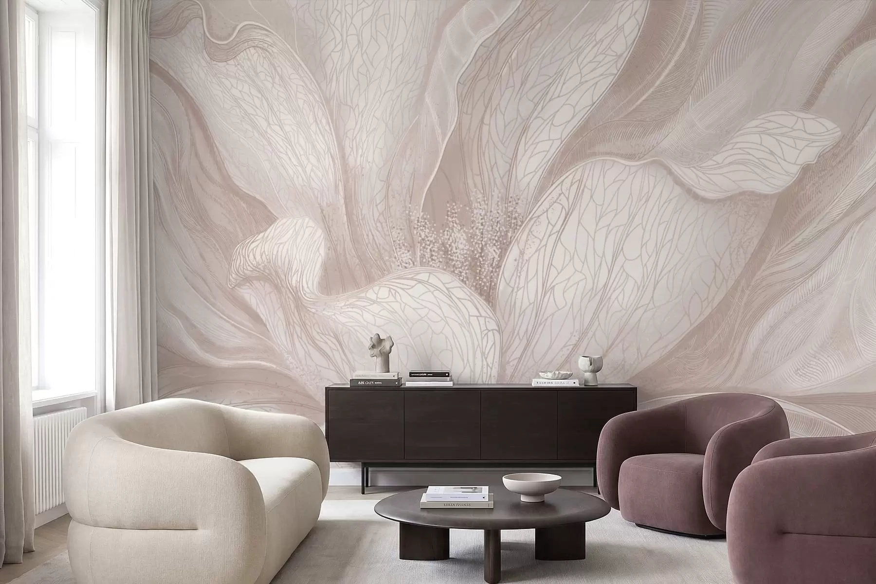 murales de pared Flor abstracta en tonos beige claro w05119