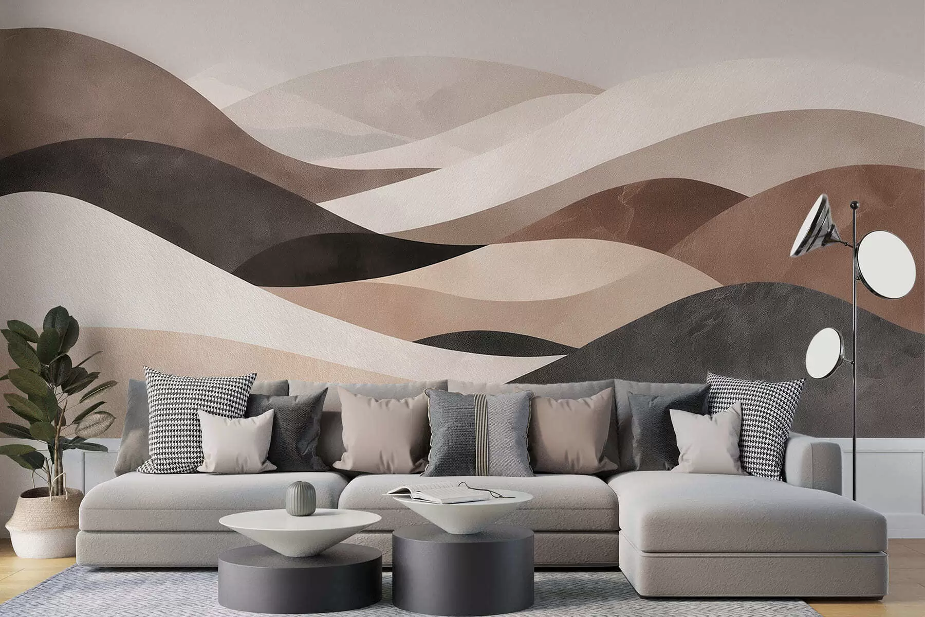 murales de pared Olas abstractas en tonos beige arena w09792