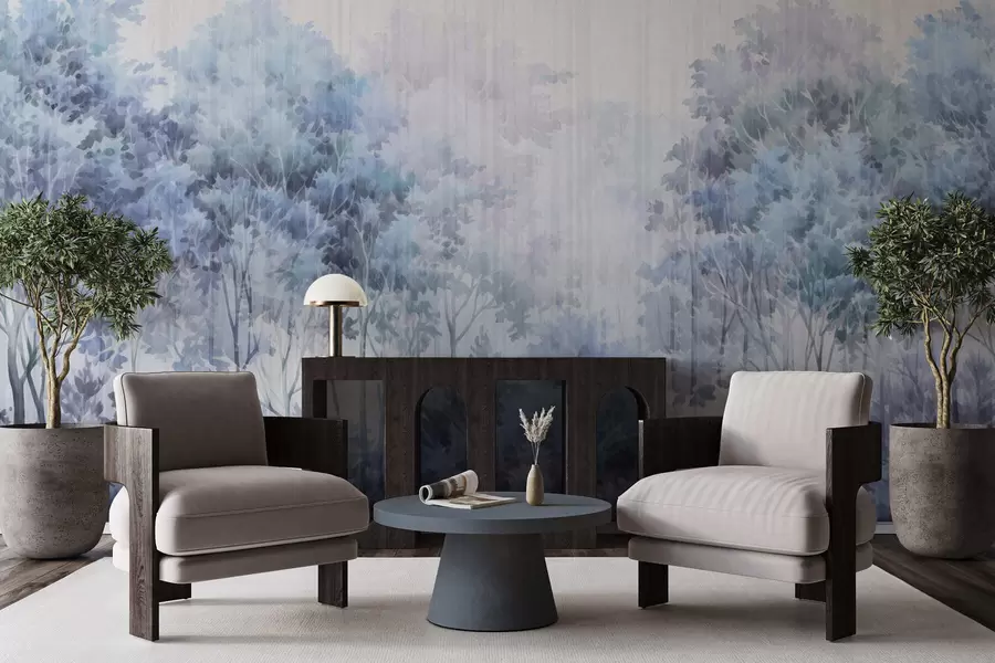 murales de pared Bosque frondoso y líneas w05442v1