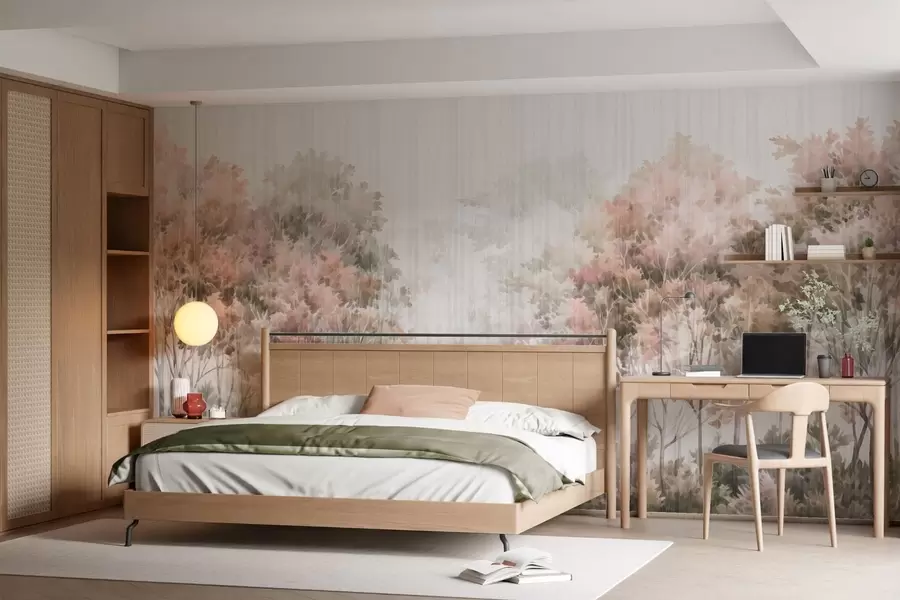 murales de pared Bosque frondoso y líneas w05442v2