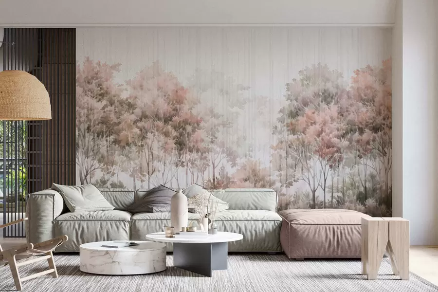 murales de pared Bosque frondoso y líneas w05442v2