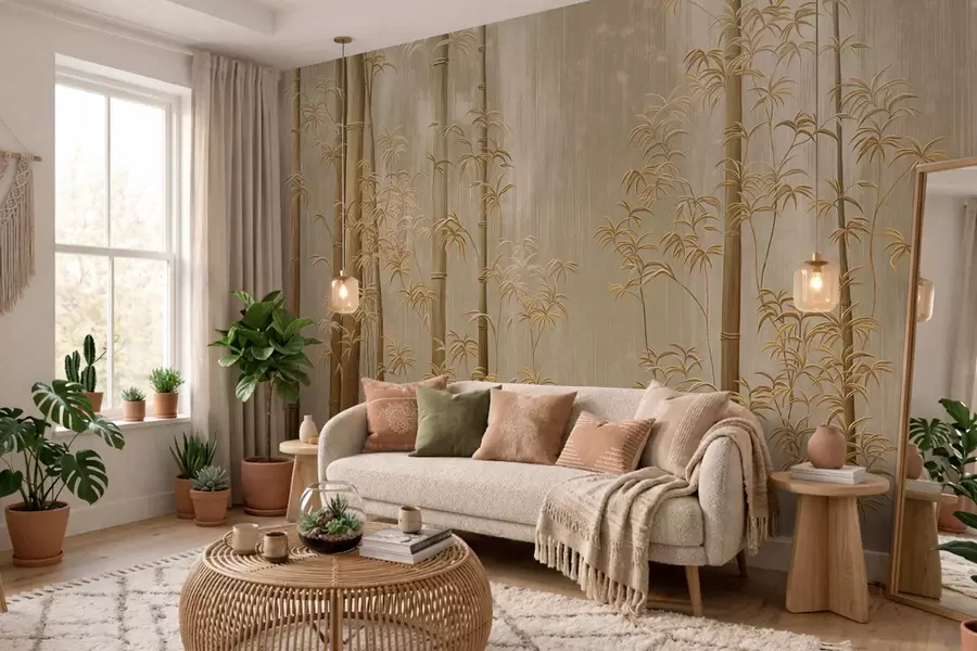 murales de pared Bambú beige de tallos finos w05120v2