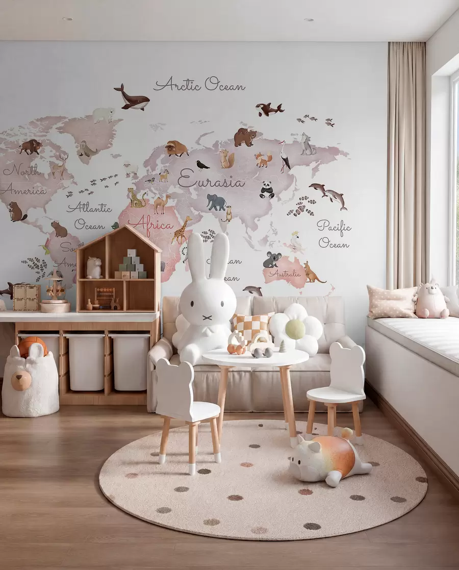murales de pared Mapa fauna beige en inglés c00012env3