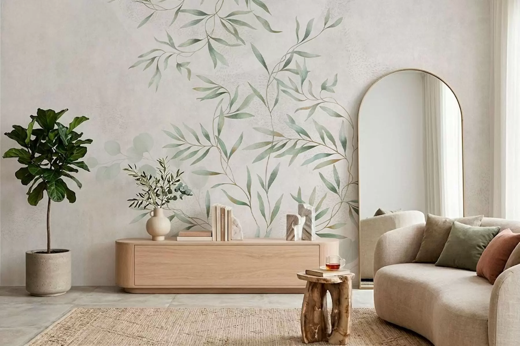 murales de pared Delikado estampado botánico con ramas finas sobre un fondo claro w05424