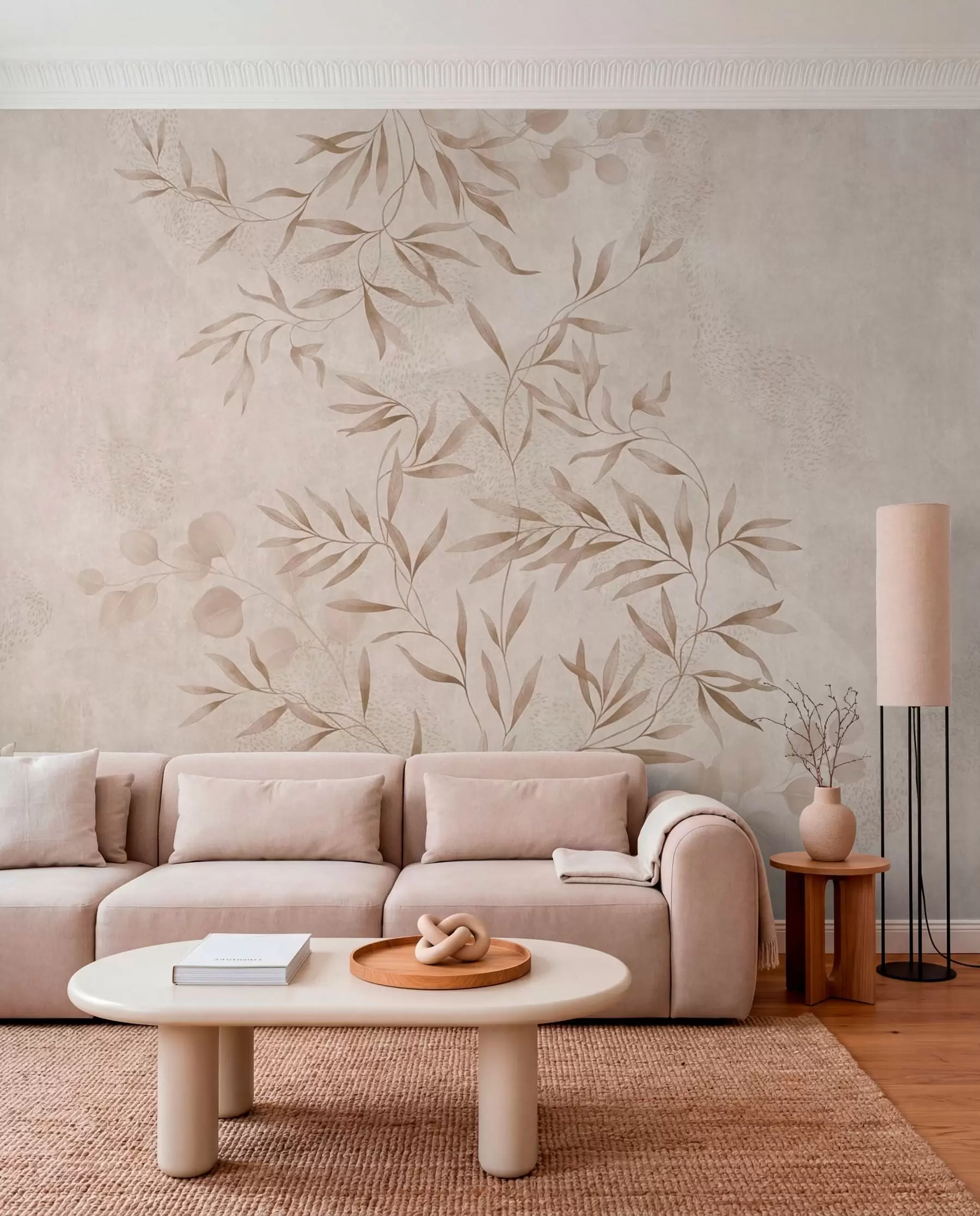 murales de pared Motivo botánico en tonos beige y marrón w05424v2