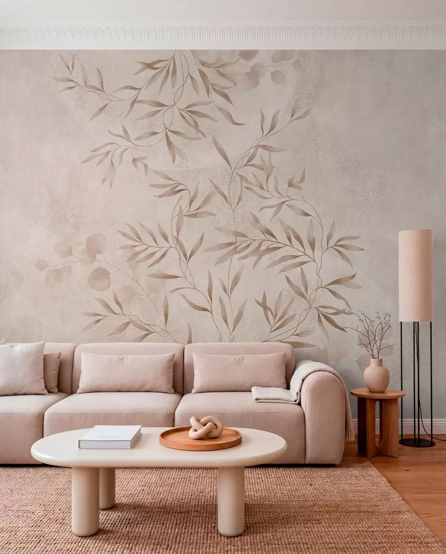 murales de pared Motivo botánico en tonos beige y marrón w05424v2