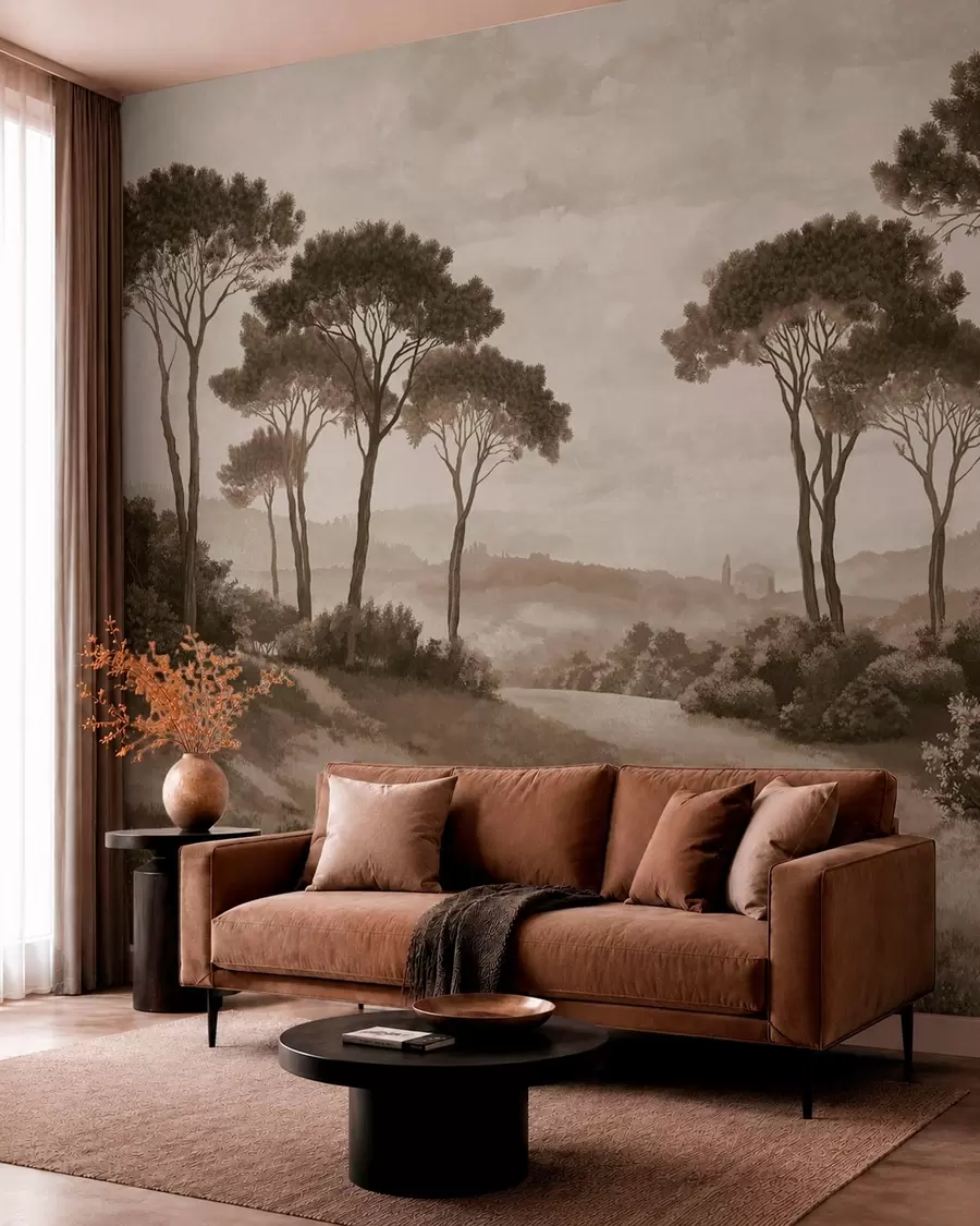 murales de pared Paisaje con árboles en tonos sepia vintage w05122v2