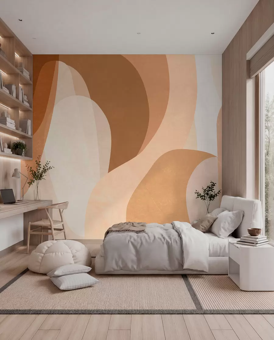 murales de pared curvas abstractas en tonos marrones, beige y rojizos w05387