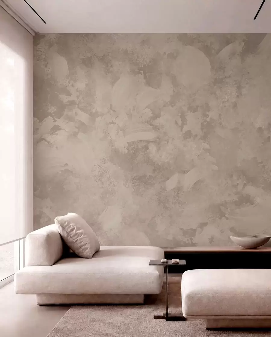 murales de pared Textura abstracta de pincel minimalista en tonos beige w05160