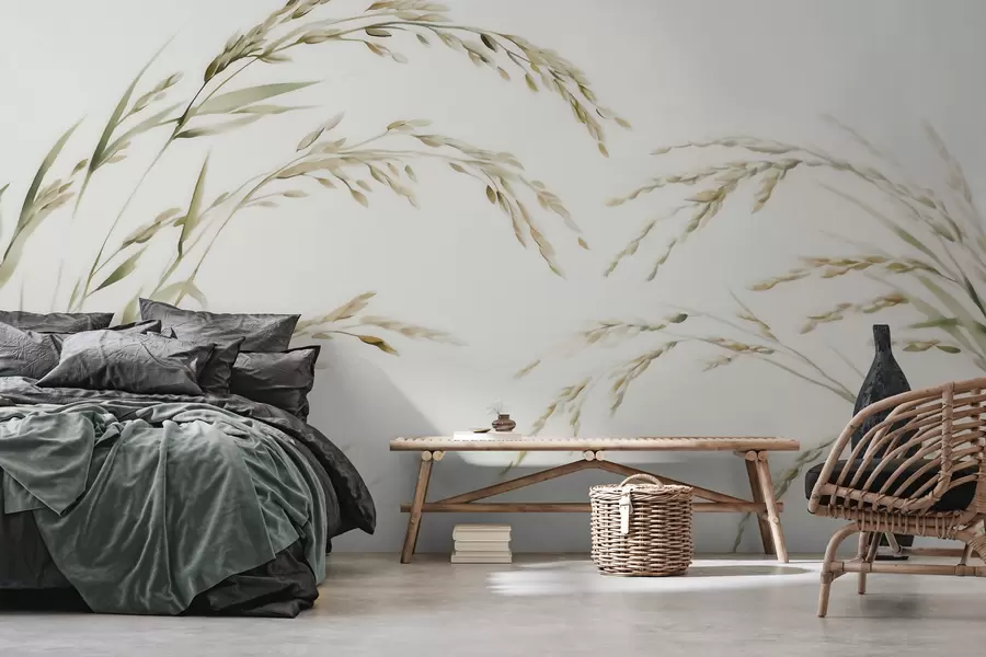 murales de pared Delicadas gramíneas en tonos pastel con un suave efecto de acuarela w09712