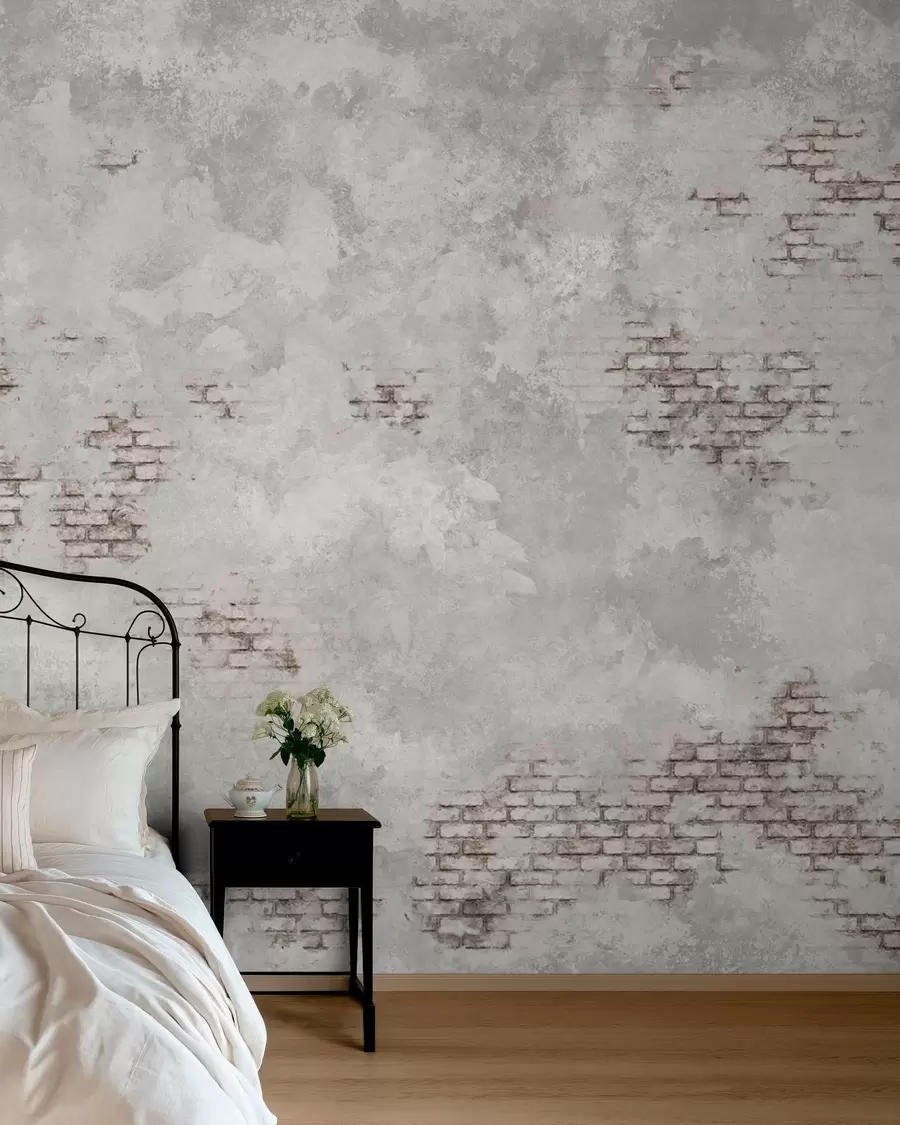 murales de pared Textura de yeso desgastado con fragmentos de ladrillo visto w05161
