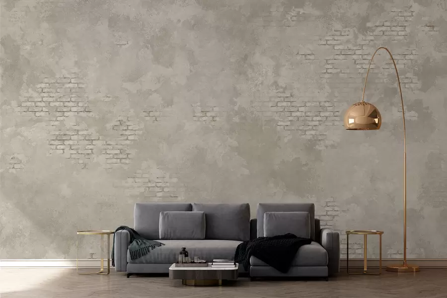 murales de pared Yeso ligero de estilo grunge con zonas de ladrillo visto w05161v1