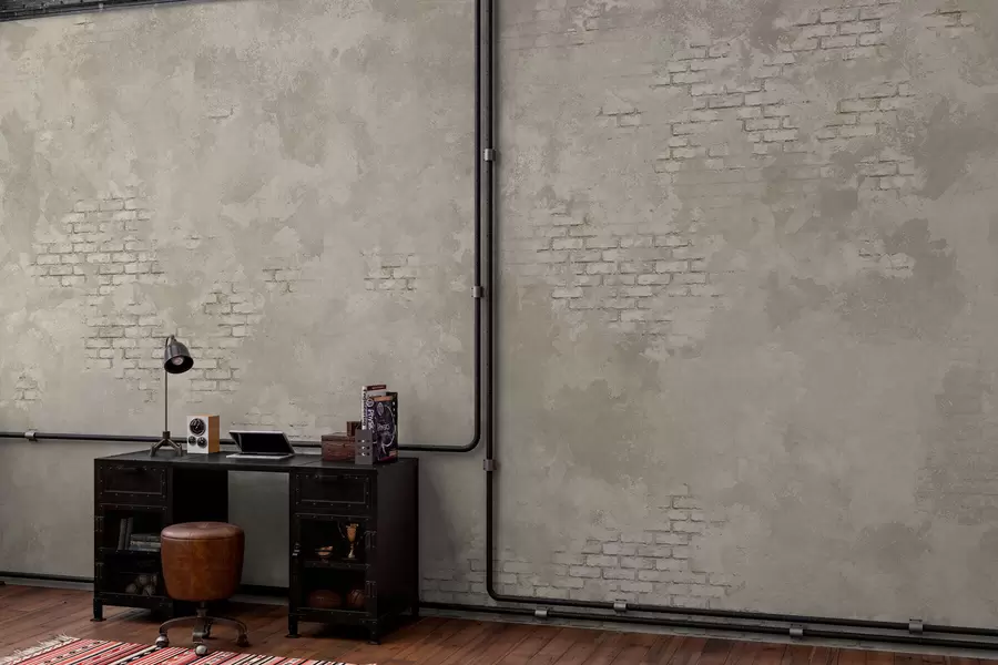 murales de pared Yeso ligero de estilo grunge con zonas de ladrillo visto w05161v1