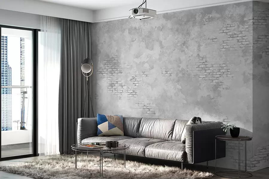 murales de pared Yeso gris de estilo grunge con zonas de ladrillo visto w05161v2