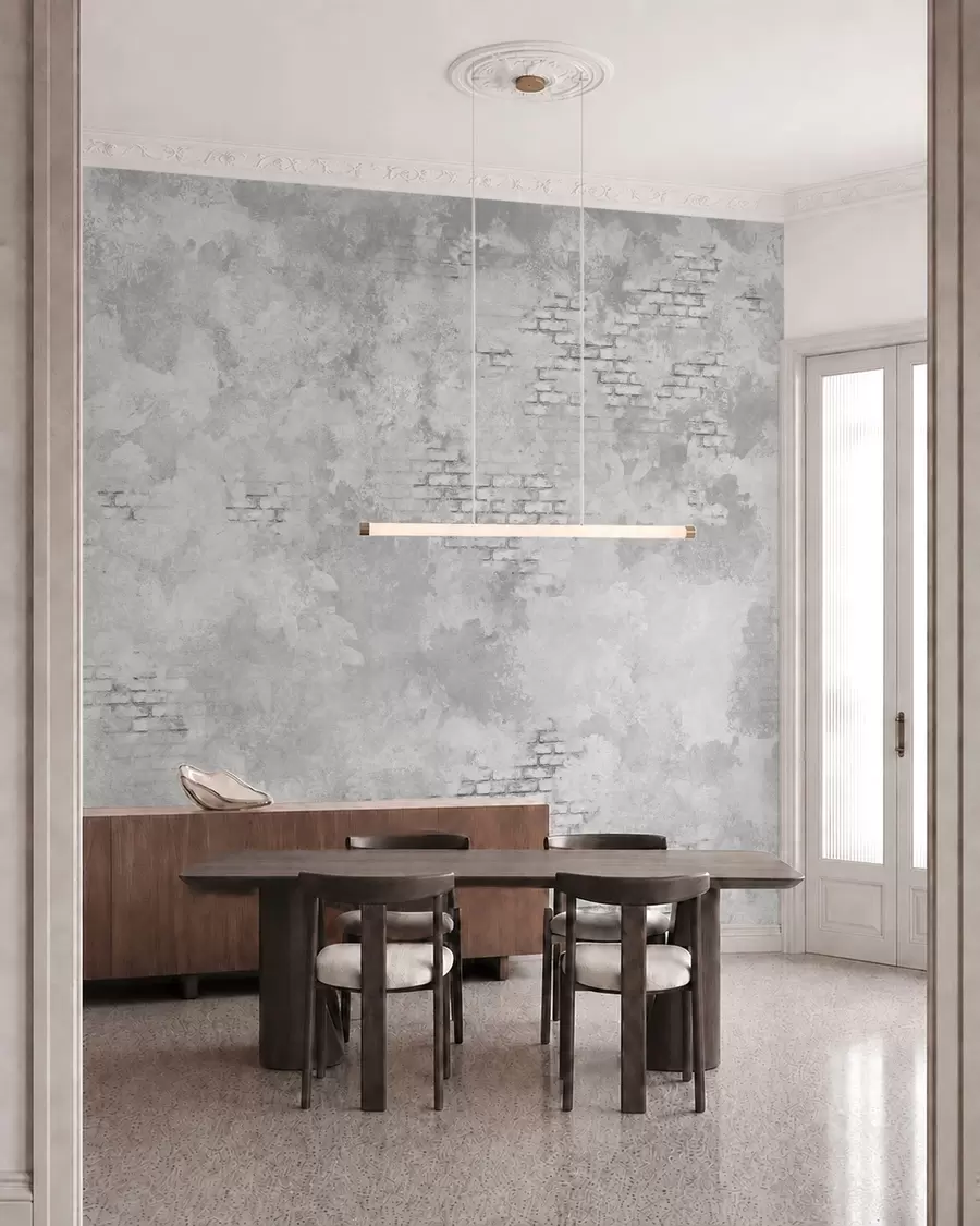 murales de pared Yeso gris de estilo grunge con zonas de ladrillo visto w05161v2