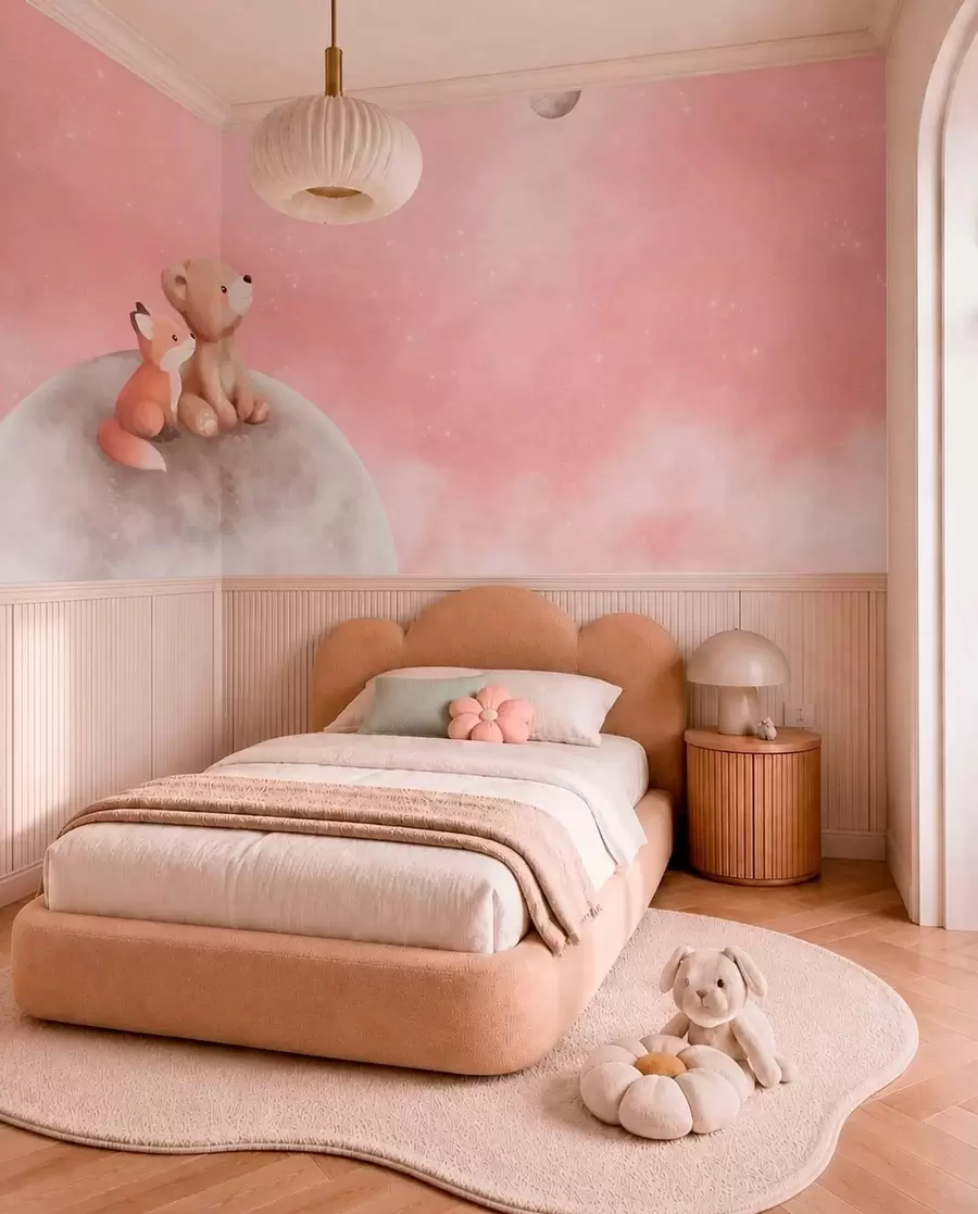 murales de pared Amigos lunares en cielo rosa w05431v2