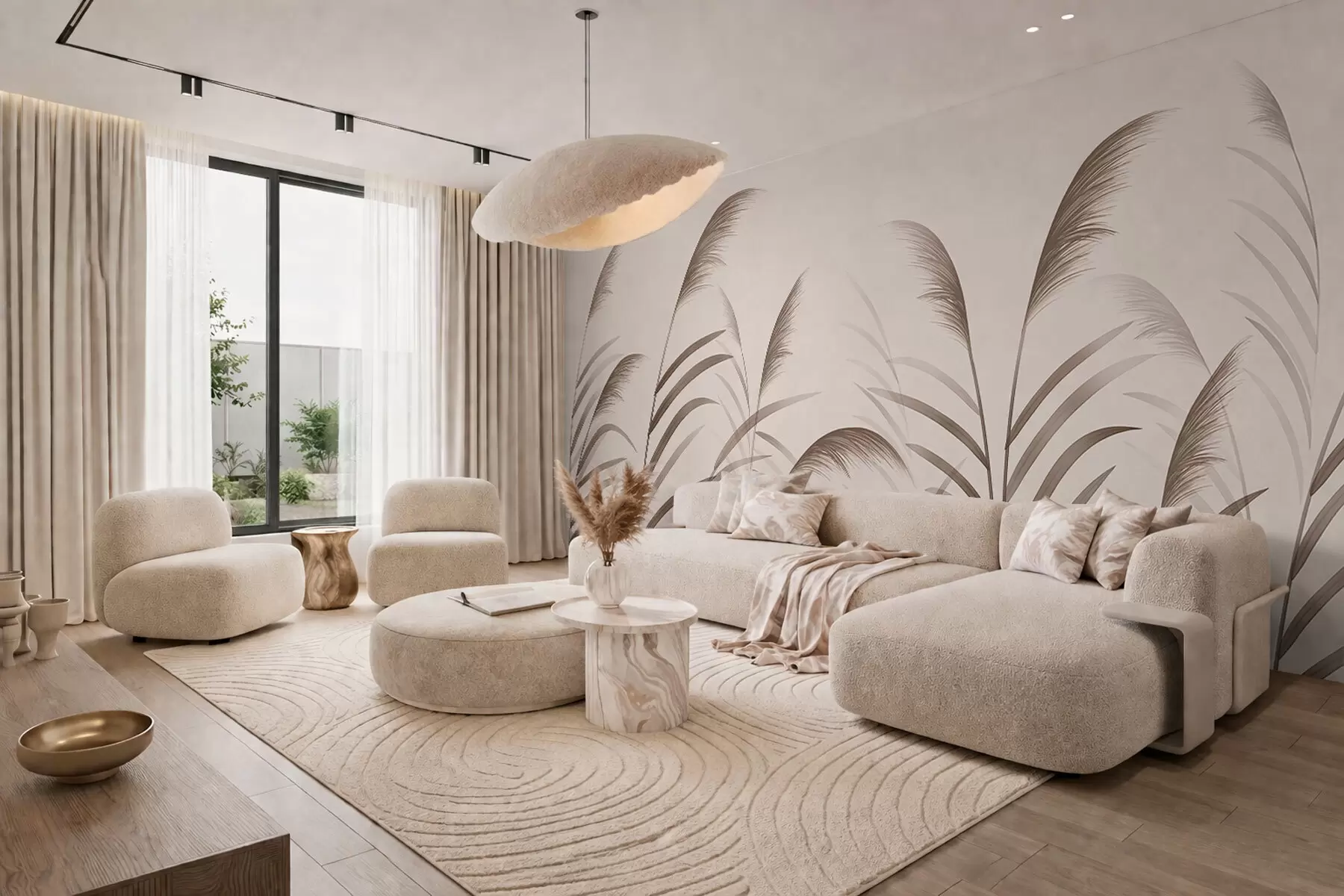 murales de pared Siluetas minimalistas de caña en tonos beige w05432