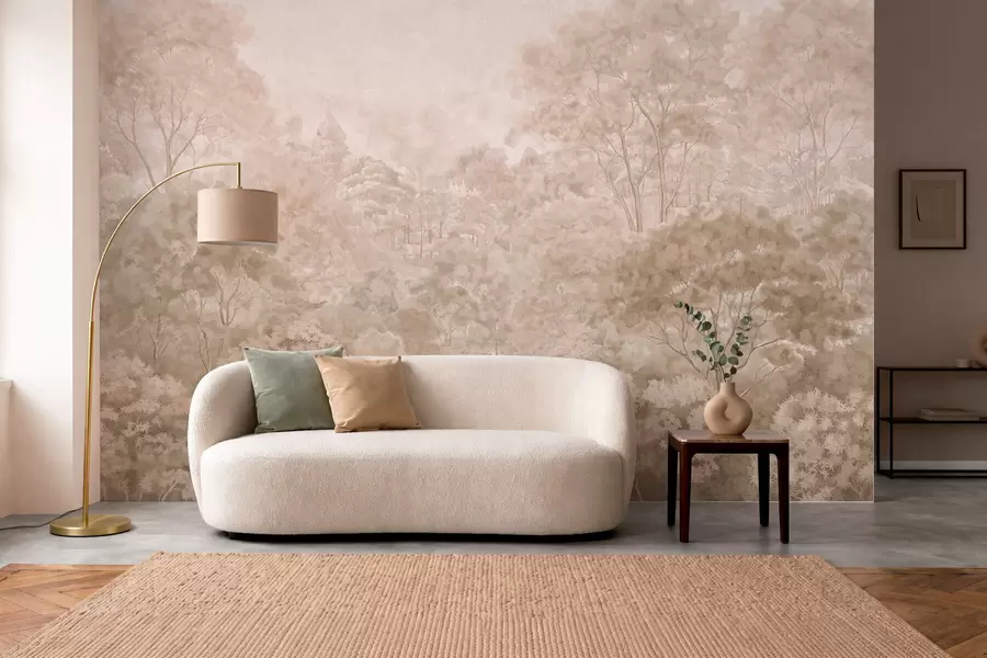 murales de pared Paisaje forestal de estilo vintage en cálidos tonos beige w05433v1