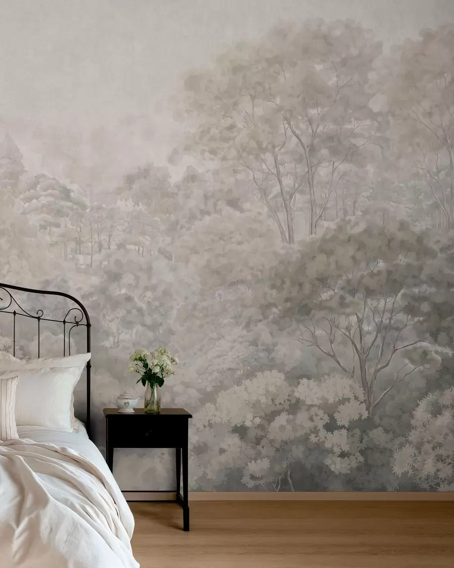 murales de pared Paisaje forestal antiguo en tonos pastel w05433v2