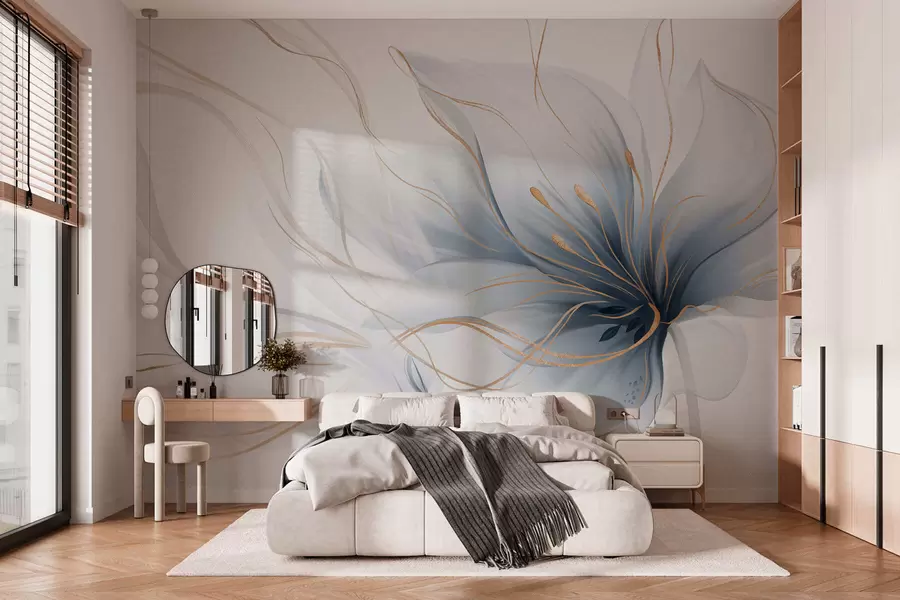 murales de pared Una flor azul abstracta con líneas fluidas al estilo del arte fluido w05428