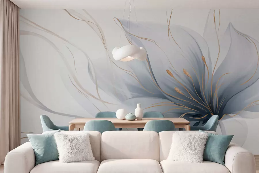 murales de pared Una flor azul abstracta con líneas fluidas al estilo del arte fluido w05428