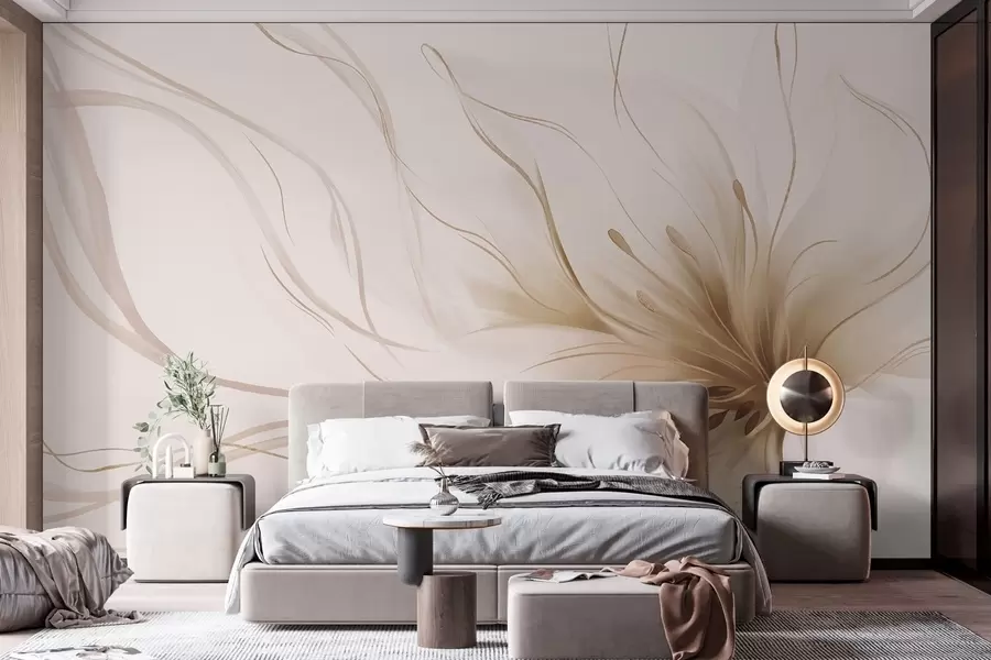 murales de pared Una flor abstracta de color beige con líneas fluidas al estilo del arte fluido w05428v2