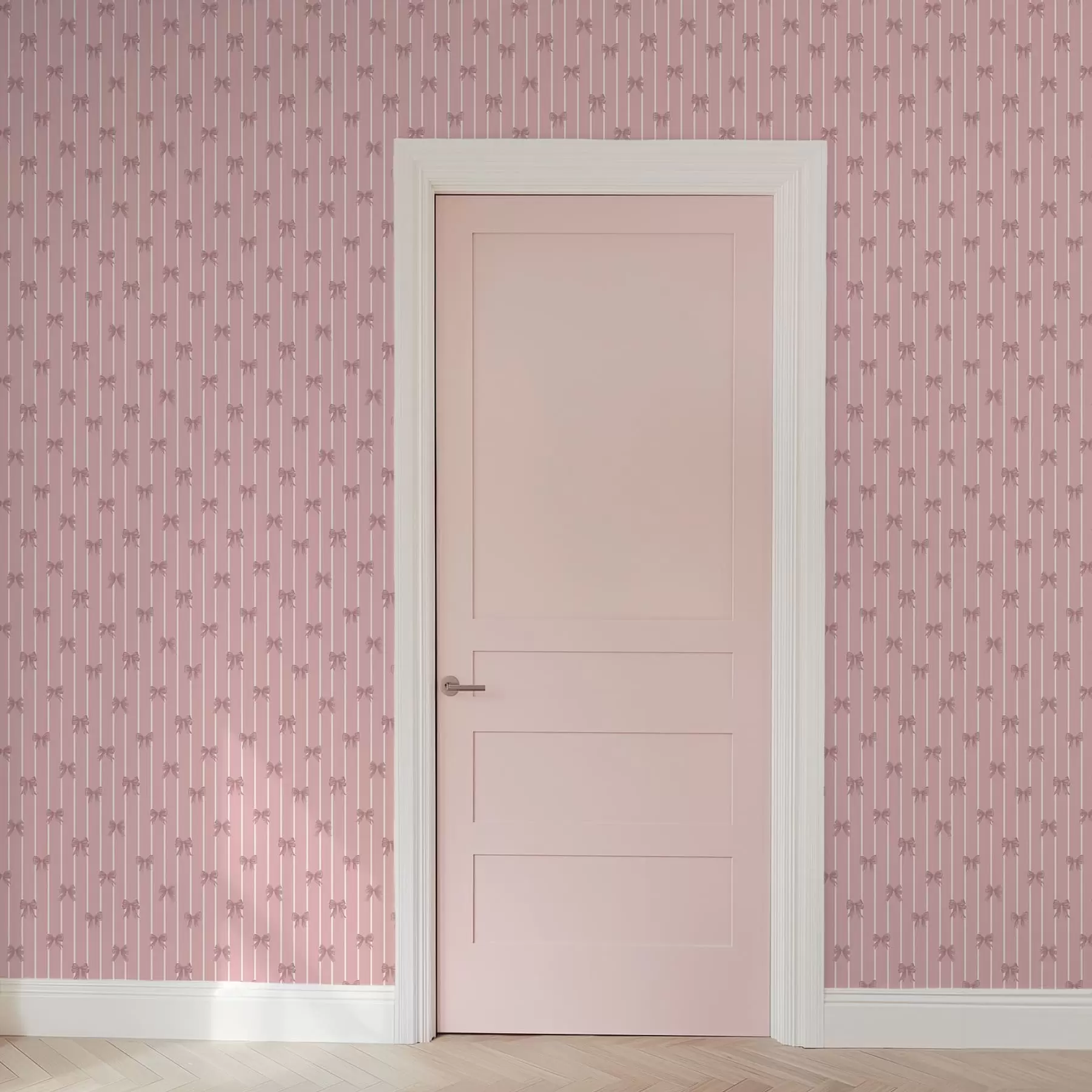 murales de pared Pequeños lazos rosas sobre un fondo a rayas rosas a01076v1