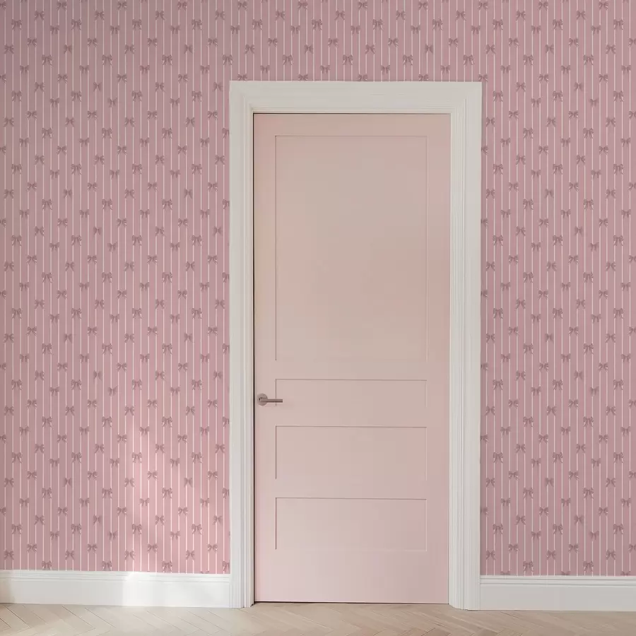 murales de pared Pequeños lazos rosas sobre un fondo a rayas rosas a01076v1