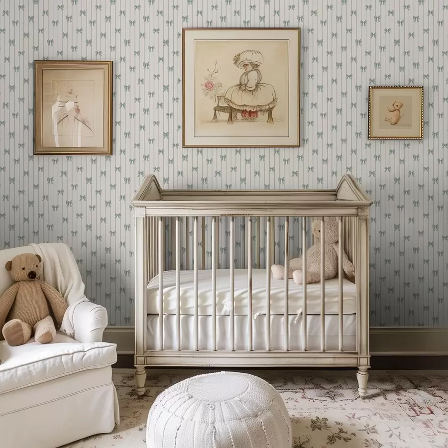 murales de pared Pequeños lazos verdes a rayas sobre fondo beige a01076v2