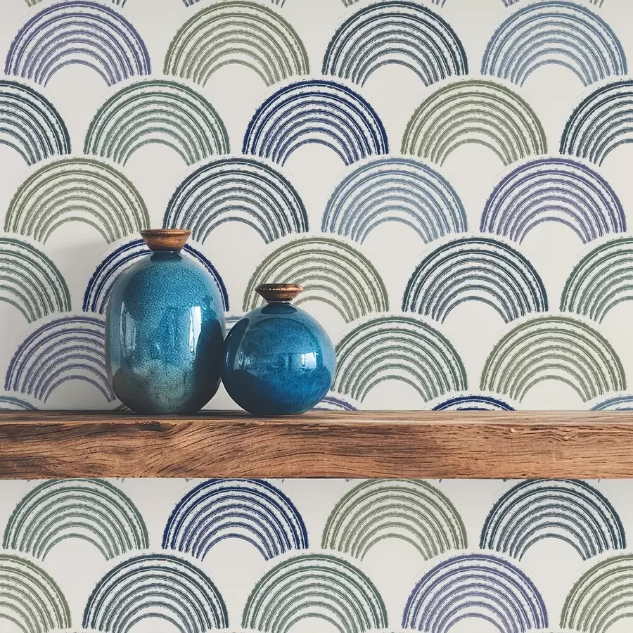 murales de pared Arcos azules y verdes en un patrón repetitivo a01164v2