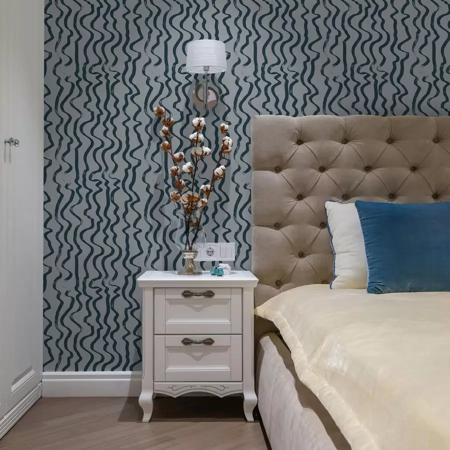 murales de pared Líneas onduladas oscuras sobre fondo azul a01168v1